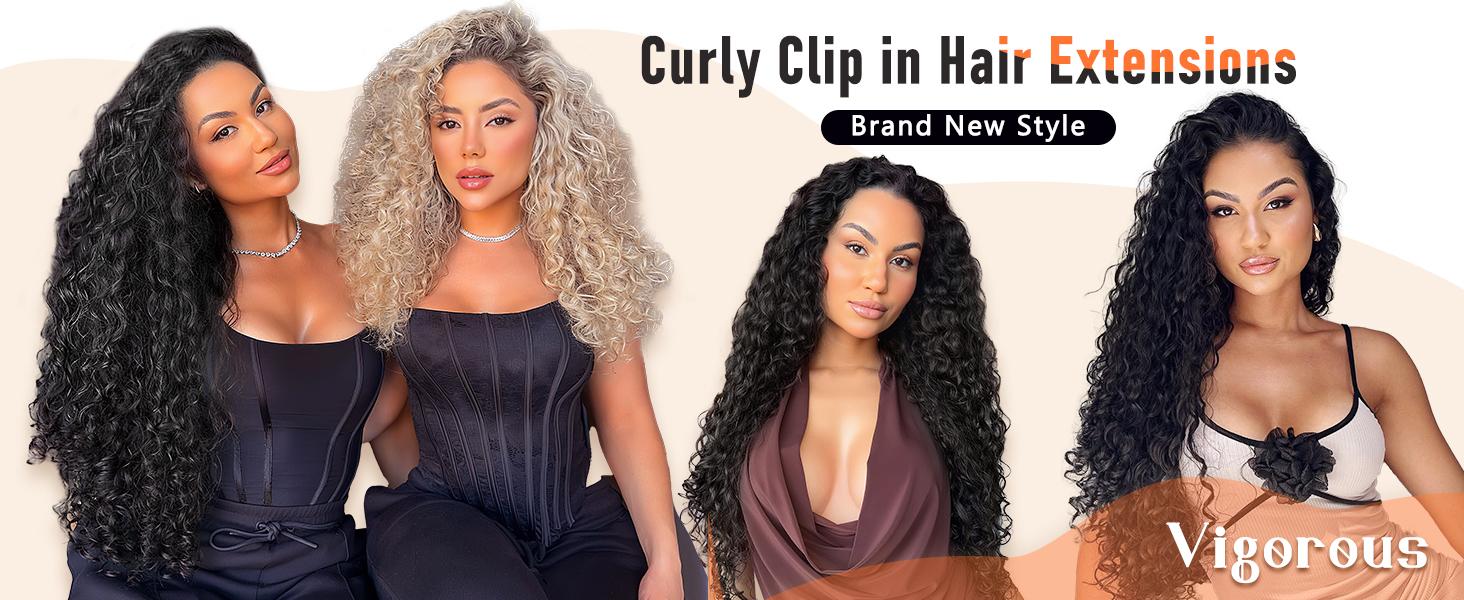 20 Inch Curly Clip-In Hair Extensions, 4PCS Synthetic Wave Hairpiece Vigorous Curly Clip In Hair Extensions,4PCS 20 inch Thick  main image 2