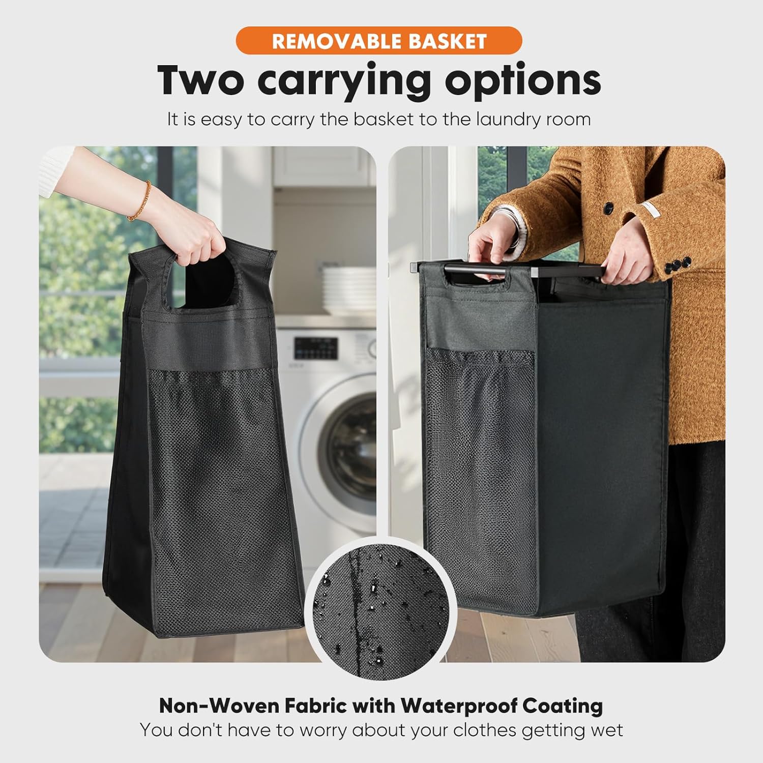 Laundry Hamper with Pull-Out Removable Sorter Bags Large Capacity and Movable Wheels,Freestanding Clothes Basket Organizer for Bathroom