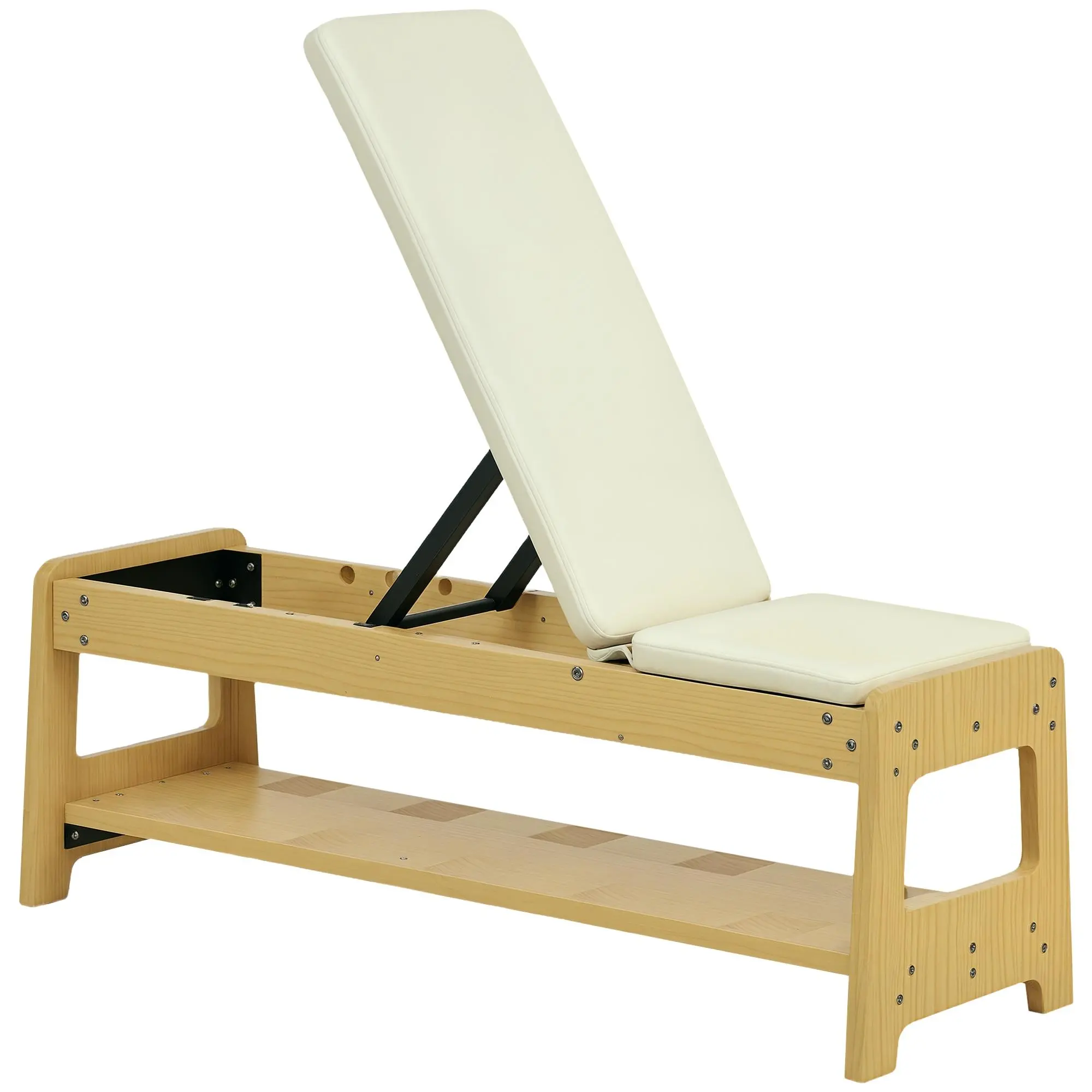 Soozier Adjustable Weight Bench with Dumbbell Rack, Wooden Workout Bench, Flat or Incline Bench for Home Gym Weight Lifting Training, White