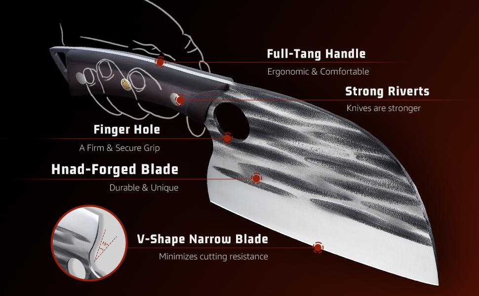 Huusk Knives – Upgraded Hand Forged Serbian Chef Knife, Butcher Knife with Sheath, Japanese Cleaver for Heavy Duty Meat Cutting
