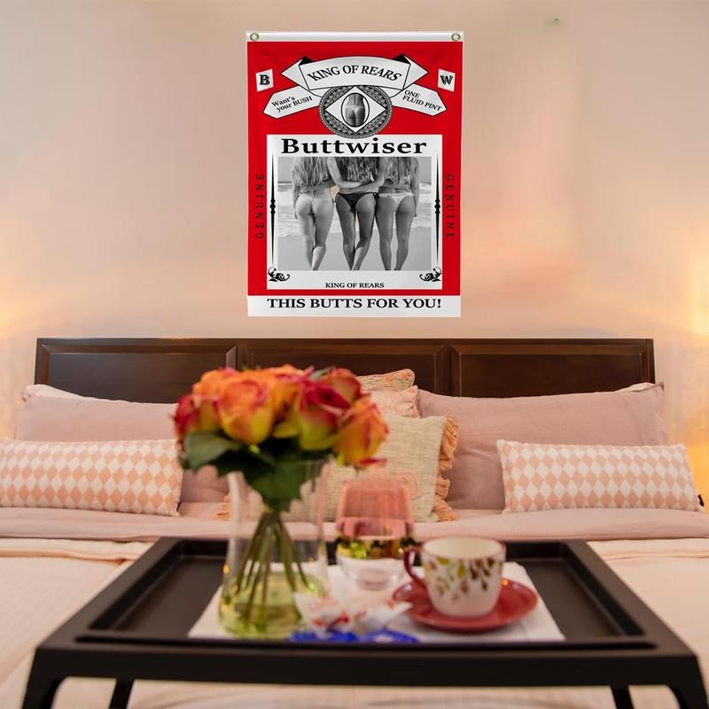 Buttwiser King of the Rears Flag 5x3Ft - Novelty College Funny Dorm Banner - Vivid Color & Fade proof - Canvas Header & Double Stitched Polyester with Brass Grommets 3 X 5 Ft