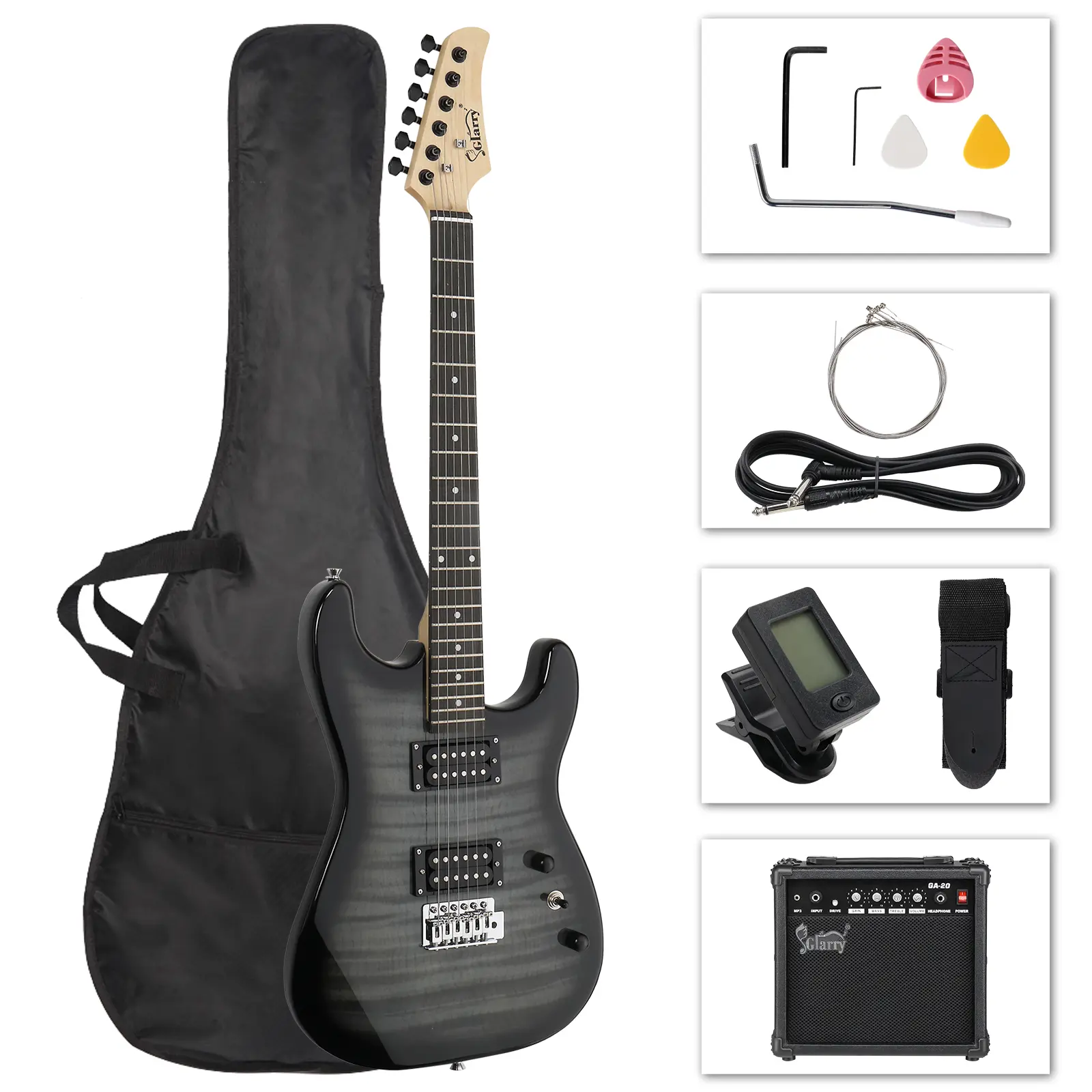 Complete Electric Guitar Set 39" - H-H Pickup, 20W Amp, Bag & Tuner, Beginner Kit with Strap, Strings & Picks