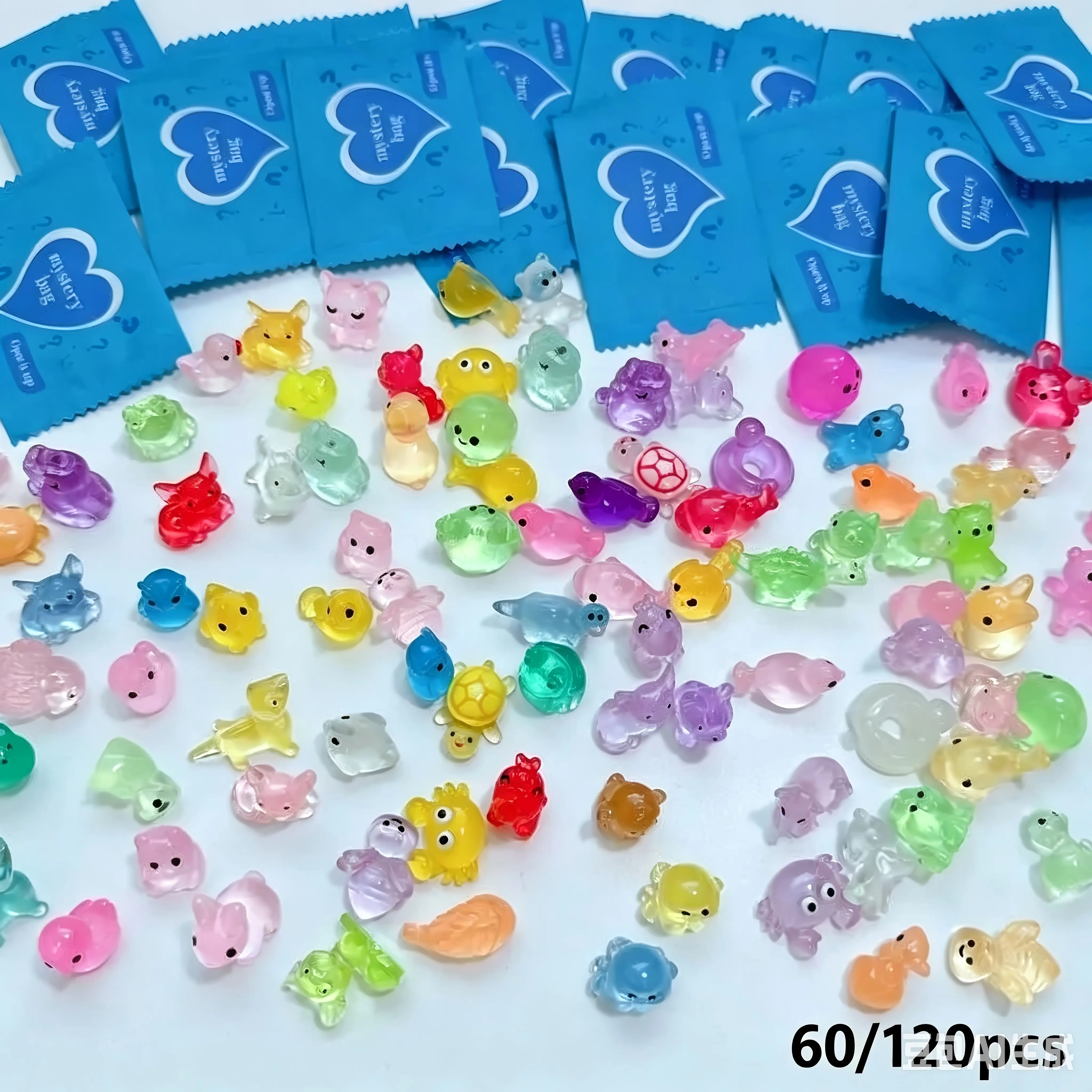 Glow In The Dark Resin Animal Figurine Miniatures - 60/120pc Assorted Variety Pack, Ornaments, Adult DIY Arrangement Miniatures Set, Customizable Mini Gifts, Home Decor