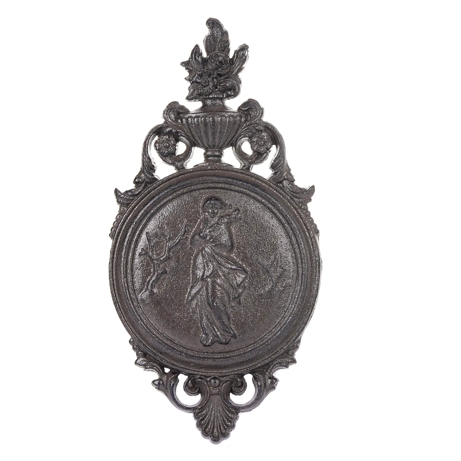 Sungmor 1-Piece Relief Cast Iron Vintage Wall Plaque - Brown Classical Woman Relief Art, French Country Ornamental Scroll, Hangable Room/Garden Decor, Decorations for Room Accent