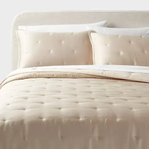 Threshold Full/Queen TENCEL Bed Comforter Set - Khaki, 320 Thread Count, OEKO-TEX Certified Quilted Comforter with Sham