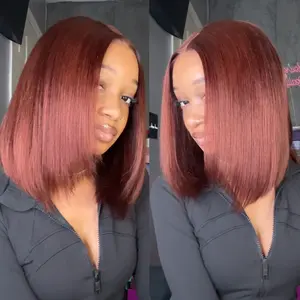 [New In] BGMgirl Wear Go Reddish Brown ️9x6 T-Part Layered Cut Bob Yaki Straight Pre Everything Pre Bleached Knots Wear Go Pre Plucked HairlineWig Lace Draw-String Glueless Human Hair Wig eve valentines day gift