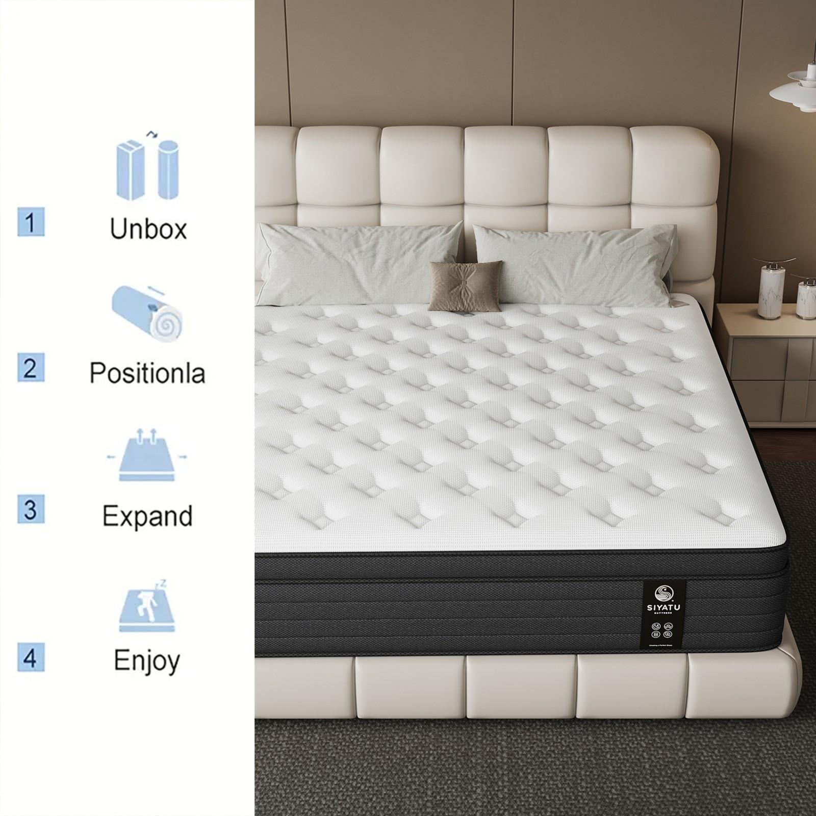 【LODEIJA】8/10/12/14 Inch Twin, Full, Queen, King Mattress Memory Foam And Spring, Hybrid MattressMedium Firmness, Lumbar Support
