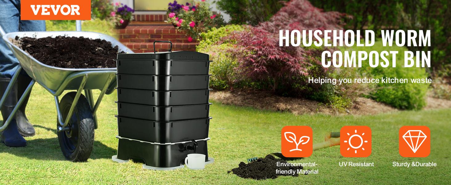 VEVOR 5-Tray Worm Composter, TikTokShopBlackFriday, 50 L Worm Compost Bin Outdoor and Indoor, Sustainable Design Worm Farm Kit, for Recycling Food Waste, Worm Castings, Worm Tea, Vermiculture and Vermicomposting