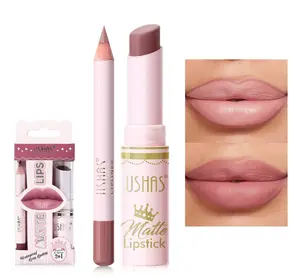 USHAS 2 in 1 Waterproof Lipstick and Lip Liner Combo Set - Long Lasting Matte Lipstick Pen with Lip Liner Set Makeup Kits (S9, Pack of 1)
