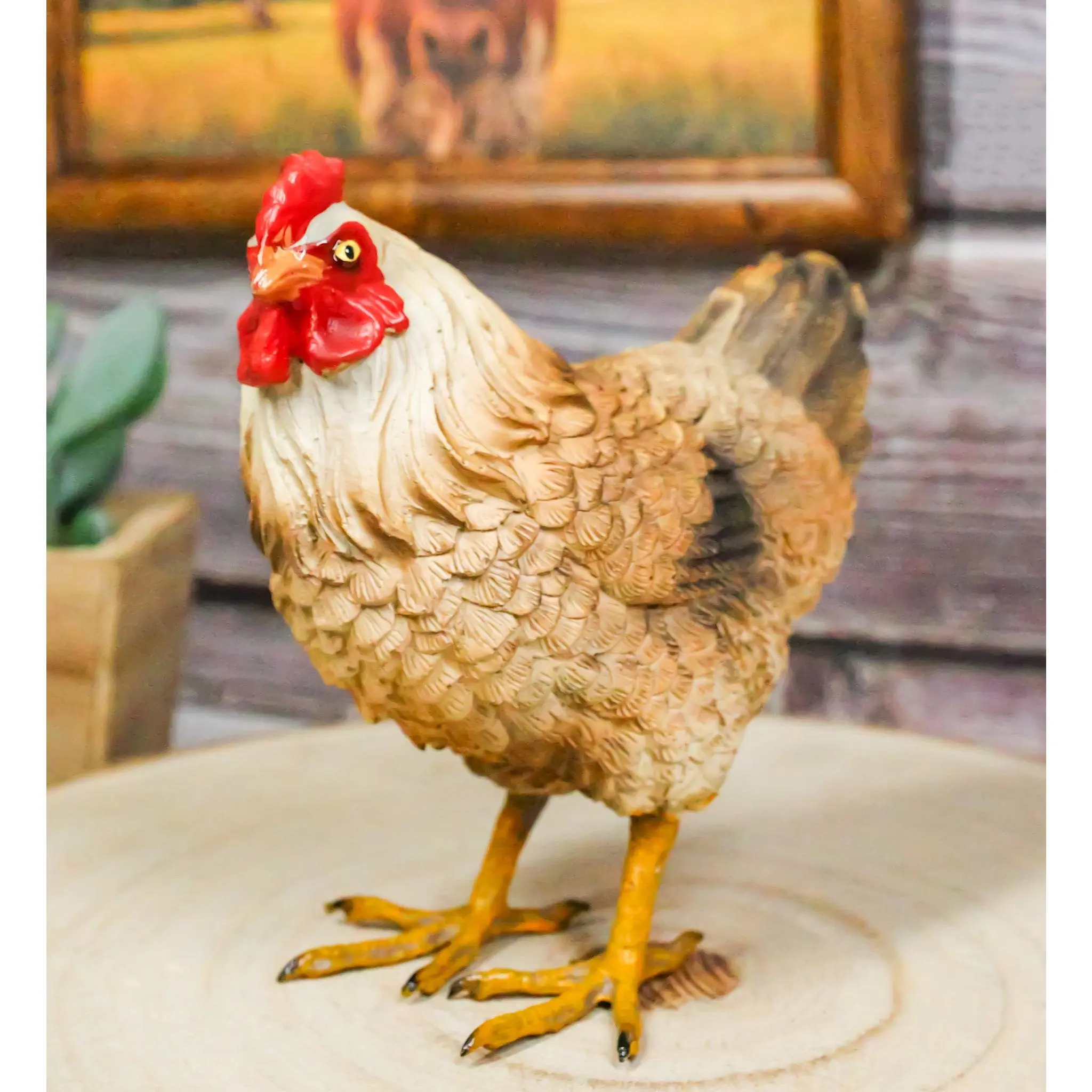 Light Brown Hand Painted Lifelike Chicken Hen Figurine, 4.5" Tall, Rustic Western Farmhouse Decor, Earthy Tones Country-Themed Home Decor Statue, Country-Themed Decor