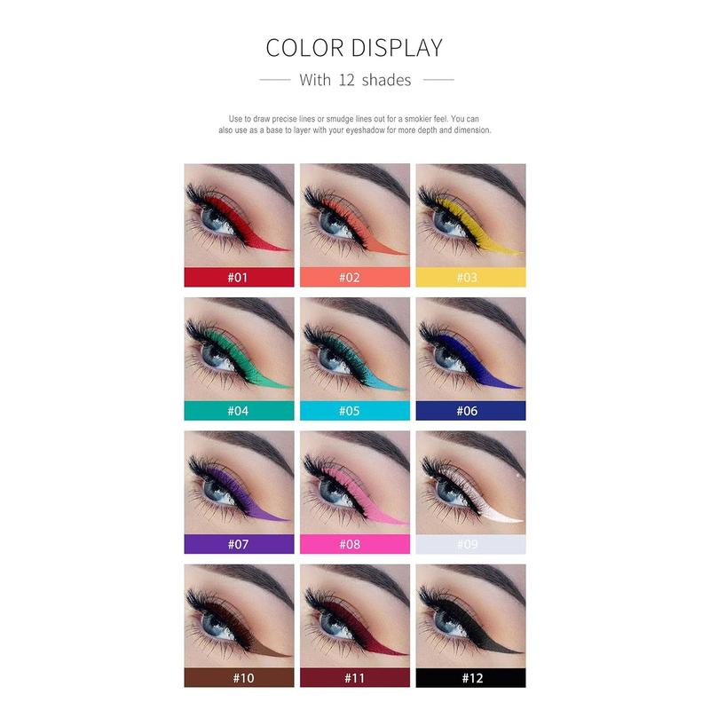 12 Colors Matte Liquid Eyeliner Set Rainbow Colorful Neon Eyeliner Pencil Pigmented Waterproof Smudgeproof Long Lasting Gel Eye Liner Christmas Makeup Gift Kit for Women (Set E) Flawless Smooth
