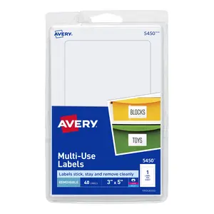 Avery 5450 Removable Print or Write Labels, 3 x 5 - White (Pack of 40)