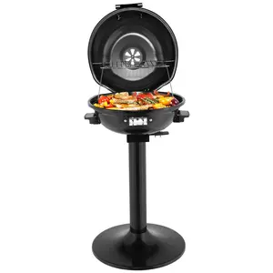 Electric Grill, Electric Indoor/Outdoor Grill, 1600W Portable BBQ with Lid for Indoor & Outdoor Use, Adjustable Heat, Removable Stand Grill for Cookouts, BBQ Gatherings, Small Spaces