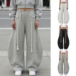 WoodBerry Super Baggy Barrel Sweatpants Wide Leg Pants for Women Casual Elastic Waist Unisex Lantern Trouser Pants with Drawstring and Pockets Loose Curved-Leg Pants