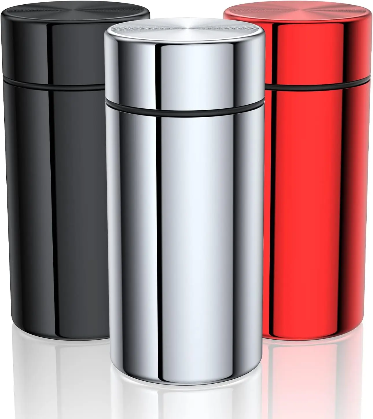 3-Pack Modern Knock-Resist Metal Storage Bottles & Spice Jars Set, Lightweight Stackable Airtight Odor-Proof Strong-Smell Safe Containers with Waterproof Rubber Screw-Top Lock, Home Organizer for Desk (Up to 2.9 fl. oz.)