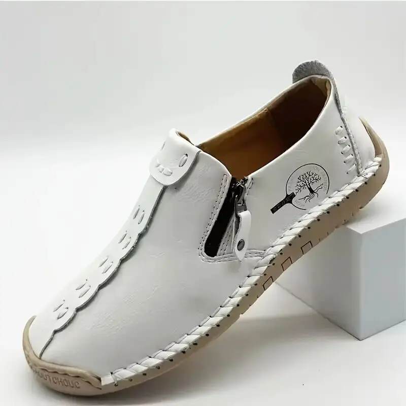 Women's White Leather Slip On Loafers Comfortable Soft Sole Casual Shoes for Daily Walking Office Work Outdoor Driving