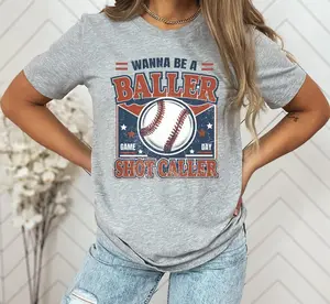 Wanna Be A Baller Shot Caller Shirt, Funny Baseball Game Day T-Shirt, Retro Sports Tee, Patriotic Stadium Sweatshirt, Dugout Graphic