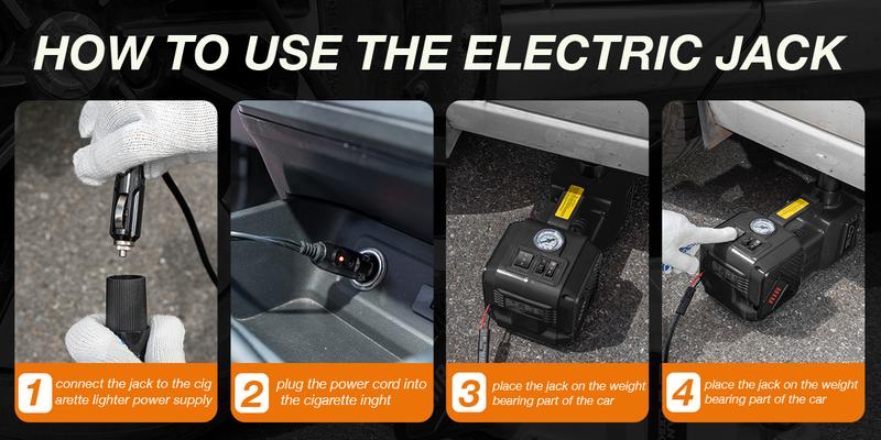 New Model Black 5-Ton Hydraulic Electric Jack with LED Light Air Compressor Toolbox Set for Tire Changing Inflation Versatile Tool Kit