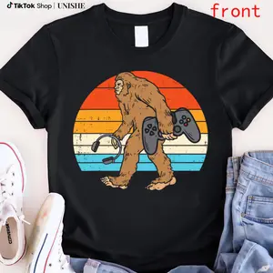 Casual Cotton Unisex T-Shirt with Bigfoot Sasquatch Retro Gamer Print