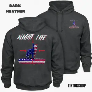 Night Life Coyote Hunting Hoodie - Hunting Coyote Hoodie Thermal Predator Hunter Gear - Funny Predator Hunter Pullover Hoodie with American Flag Coyote Graphic, Night Hunting Apparel Gift for Coyote Hunters Men