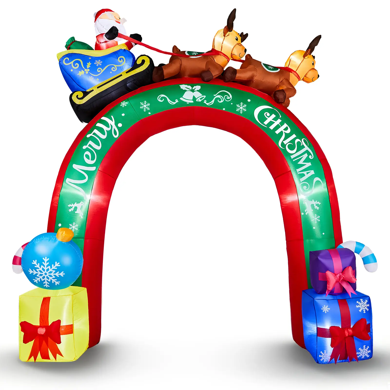 10FT Lighted Christmas Inflatable Archway - Reindeer-Pulling Santa's Sleigh Design, Waterproof Blow Up Yard Decor with Built-in LED Lights, Magical Photo Backdrop Gift for Holiday Front Yard Lawn Decor, Water Proof, Plastic