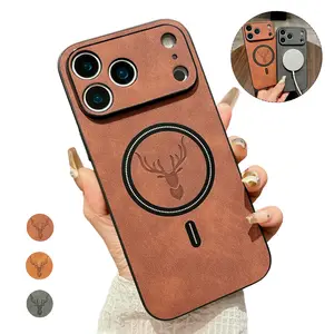 Elk Magnetic iPhone Case - Imitation Sheepskin Pattern with Skin Feel, Anti-Drop Wear-Resistant Fashion Business Cover for iPhone 17 16 15 14 13 12 Pro Max
