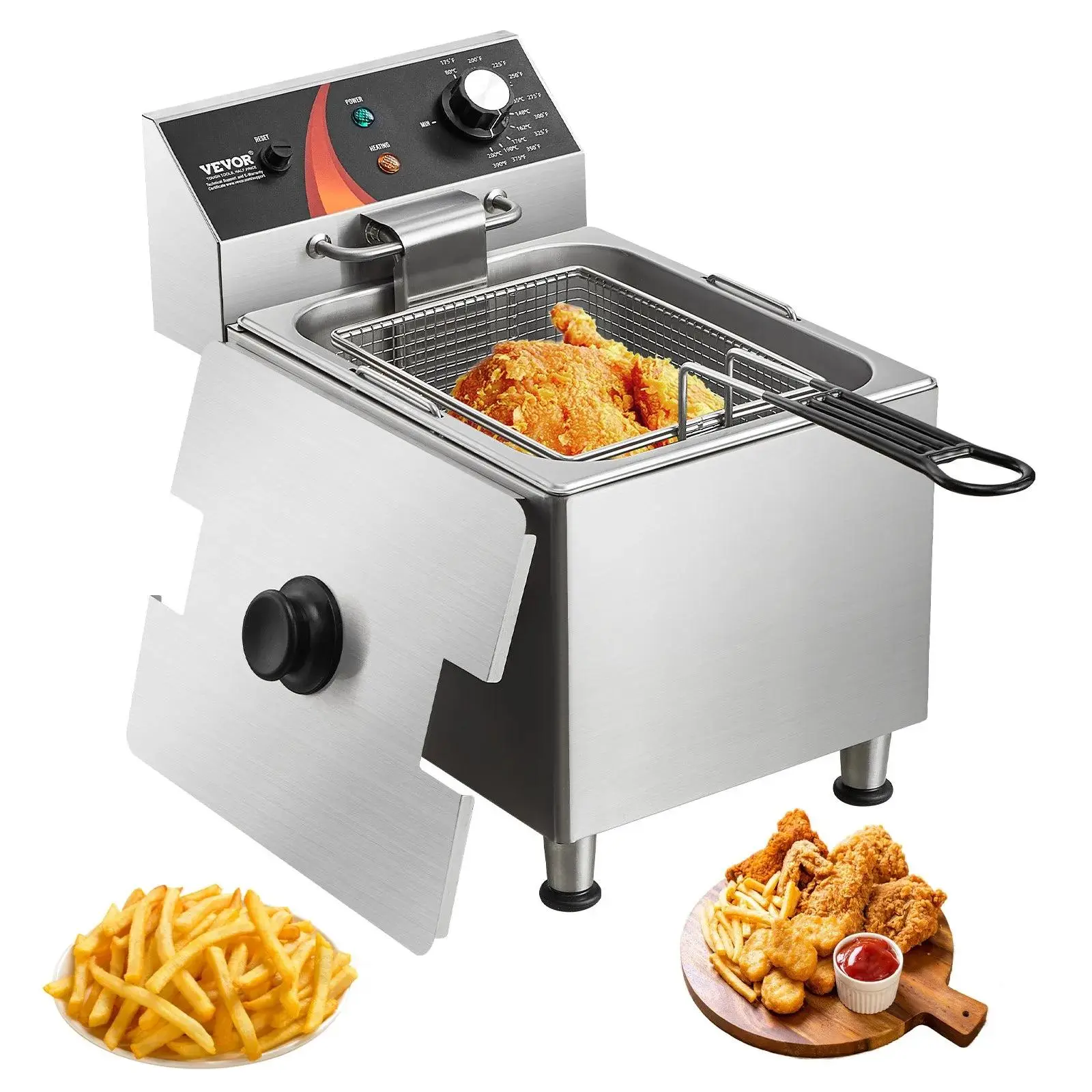 【Summerfinds】VEVOR Commercial Deep Fryer, 1750W Electric Countertop Fryer with Basket & Height-Adjustable Feet, 12Qt / 11.5L Stainless Steel Single Oil Fryer, Temp Control, Overheat Protection, for Restaurant Use