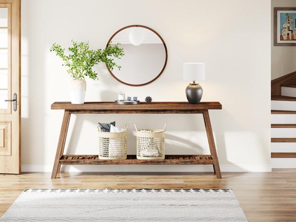 Tribesigns Farmhouse Console Table, 70.9" Entryway Table 2-Tier Sofa Table