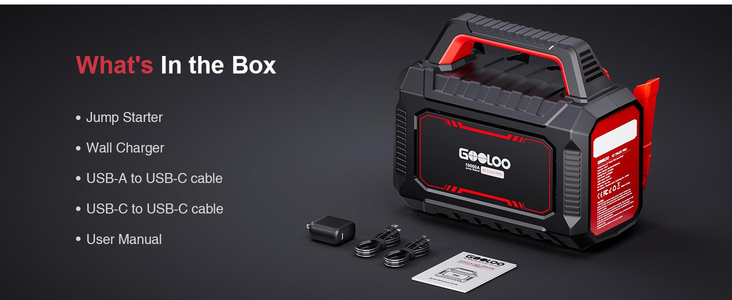 GOOLOO GT-Truck Pro 10000A Peak Car Jump Starter, 64000mAh Portable Battery Booster Pack, Powerful Emergency Starter for 8.0L Diesel Trucks & Heavy Duty Vehicles, LED Flashlight, Smart Safety Clamps