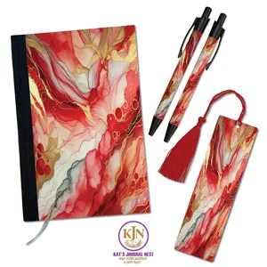 Celestique Alcohol Ink Personalized Journal Essentials Bundle – Fabric Hardcover Notebook with Pens & Tassel Bookmark  Kat’s Journal Nest