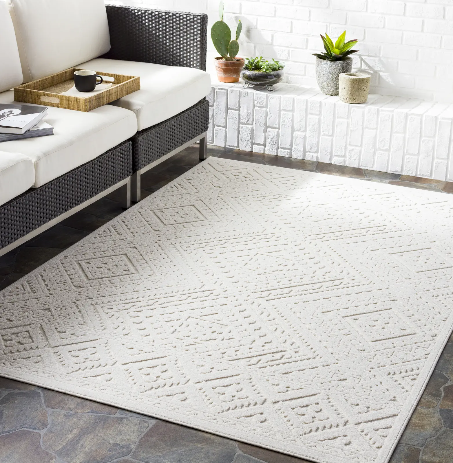 Livabliss Greenwich Global Low-Pile Weave Neutral Tribal Pattern Area Rug - Multi-Size Indoor-Outdoor Home Decor Rug, Living Room Household Decorative Accent Piece