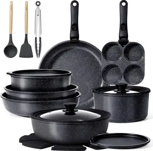 GiPP Ceramic Pots and Pans Set Non Stick, Nonstick Detachable Handle Cookware Sets, Healthy Non Toxic PFAS PFOA & PTFE Free, Dishwasher ＆Oven Safe, Induction Kitchen Pot and Pan, 21 Piece Grey