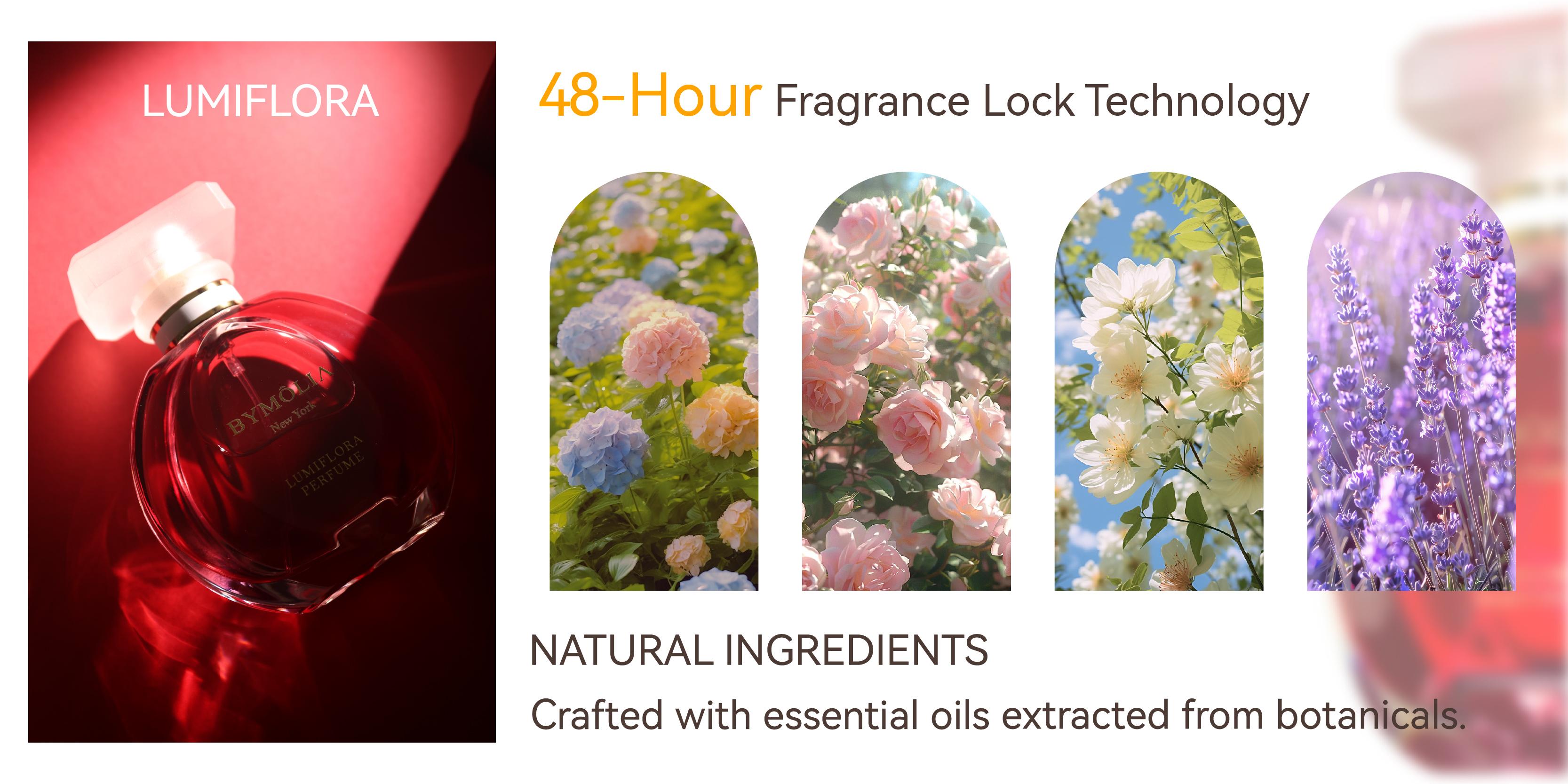 Bymolia Lumiflora Perfume - Long Lasting Addictive Personal Fragrance Oil - Citrus Fruits & Jasmine Scent Eau de Parfum, 1.7 Ounce / 50ml