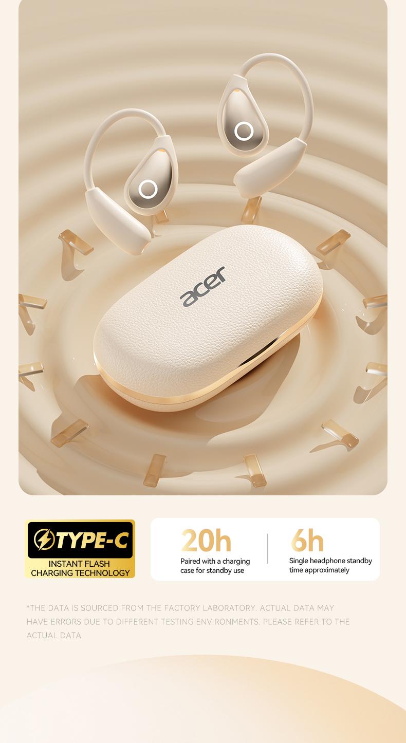 Acer OHR515 Wireless Earbuds,Open-ear Design Wireless Earphone, LongBattery Life Earbuds for Sports, Touch ControlEarbuds,Audio Headset Electronic ear headphone Digital Bluetooth openearearbuds Loudspeaker Black wireless headphones wired earphones