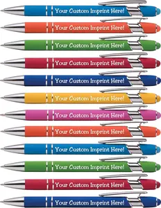 ExpressDesigns™ - Premium Custom Pens with Stylus | Burst of Color | Personalized Soft Touch Metal Printed Name Pens w/Black Ink - Imprinted w/Logo or Message - 12 pcs/pack (Assorted)