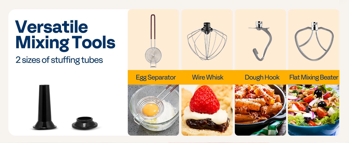 VIVOHOME 6 in 1 Multifunctional Stand Mixer with 8.5 Quart Stainless Steel Bowl, 660W 10 Speed Tilt-Head Meat Grinder, Juice Blender, Vegetable Slicer, Pasta and Cookie Maker