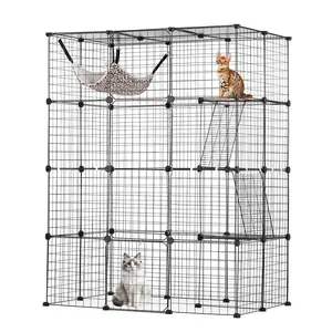 【FathersDayGift】VEVOR Large 4-tier Cat Cage,  , 41 x 28 x 55", Detachable Metal Wire Cat Enclosure, with 4 Front Doors Hammock Ramp ladders, Indoor & Outdoor Crate Exercise Place Ideal for Kitty, Small Animals, Black