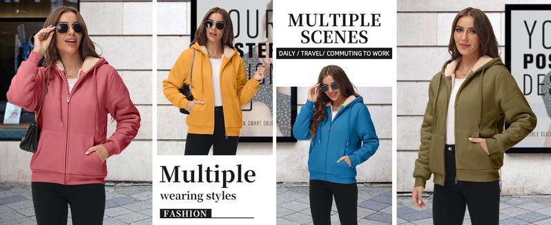 ZITY  Hoodies for Women Winter Fleece Sweatshirt - Full Zip Up Thick Sherpa Lined Hooded Jacket