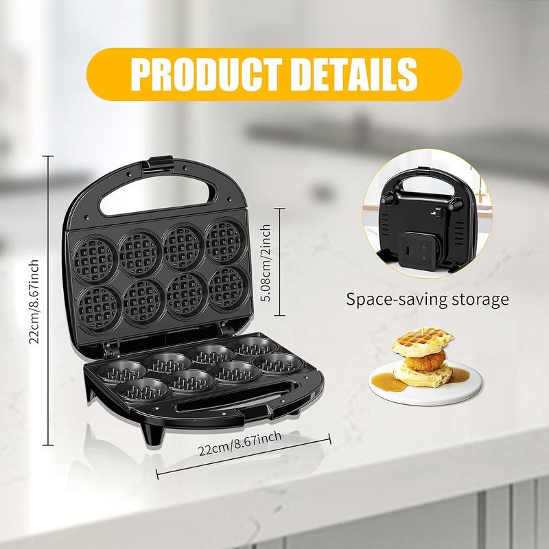 OSTBA Mini Waffle Maker: 750W Powerful Heating, Cooks 8 Waffles at Once, Fast & Even Cooking, Non-Stick & Easy Clean, Compact & Portable for Family Breakfast