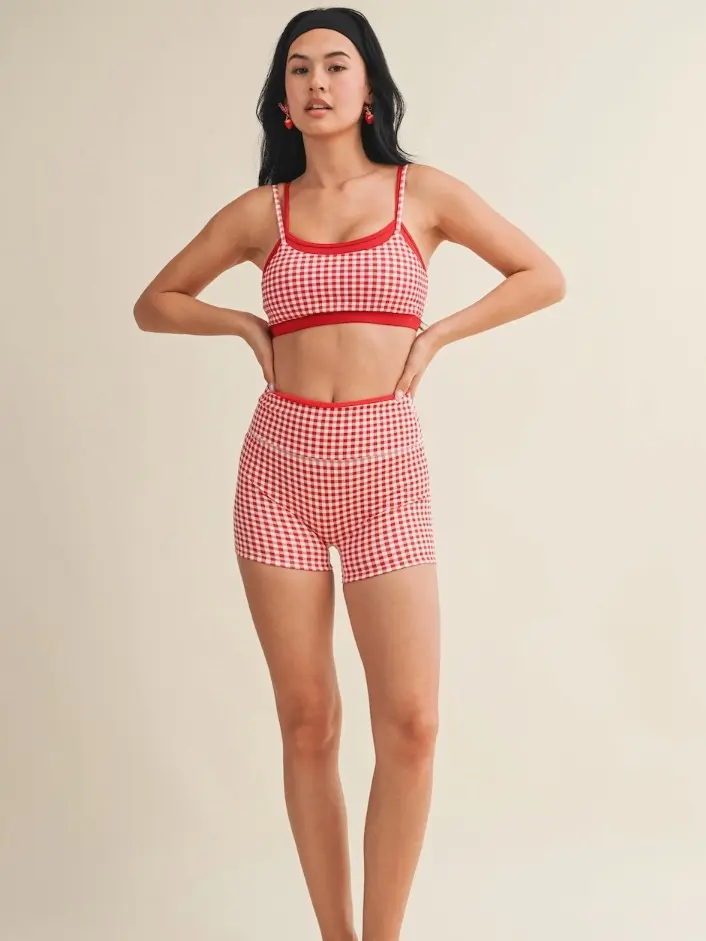 Red Gingham Athletic Set Workout Sets Sweatsuit Set Outfit Spring Sportswear Sports Clothing