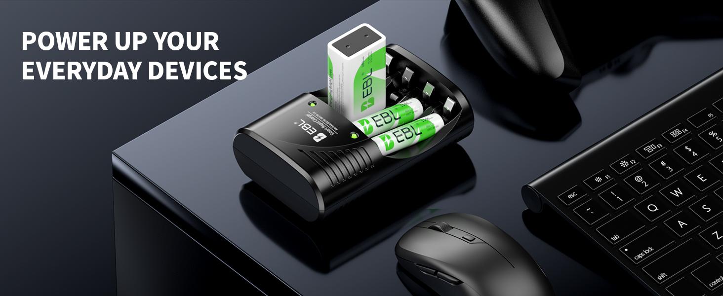 EBL 3 in 1 Multiple Function Battery Smart Charger With AA AAA Rechargeable Batteries Kit