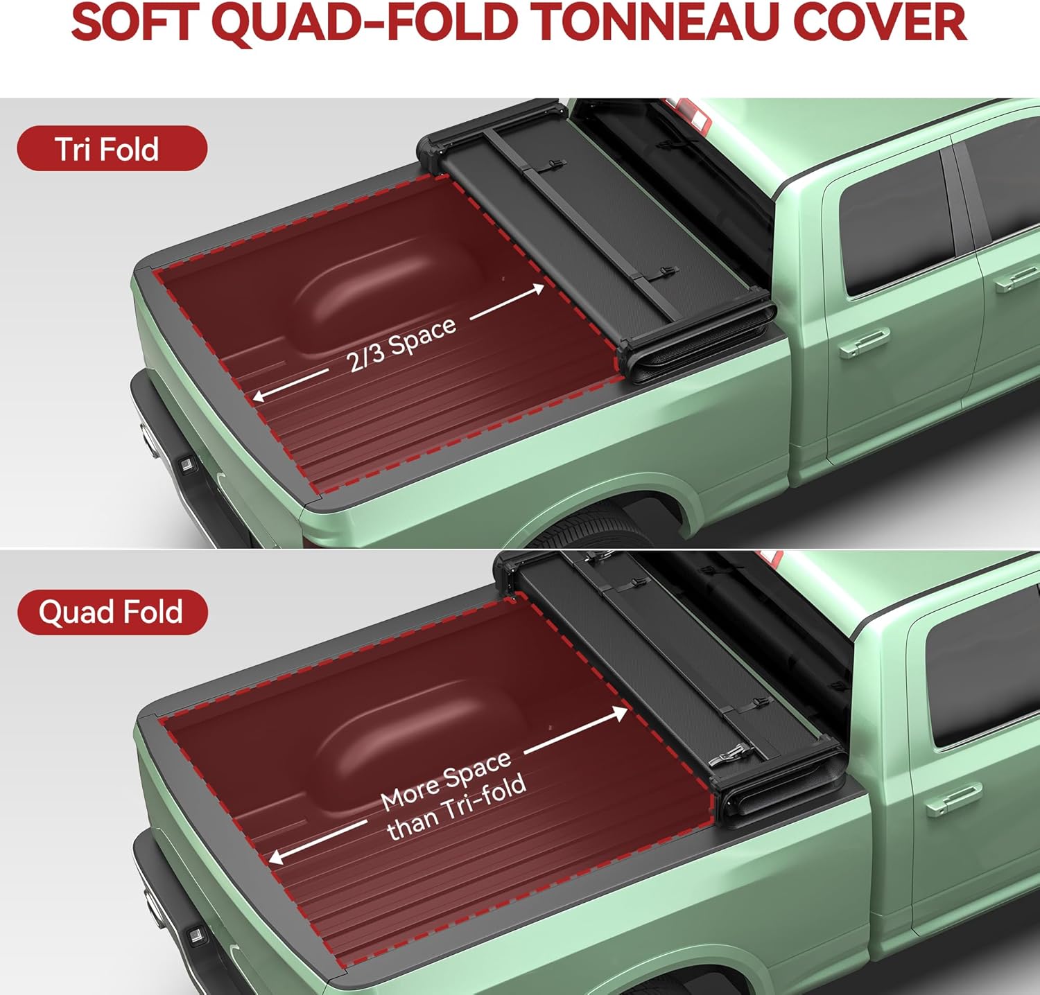 YITAMOTOR Soft Quad Fold Truck Bed Tonneau Cover Fits for Dodge Ram 1500 2009-2025 (Incl. Classic & New), 5.7ft Bed (67") Without Rambox