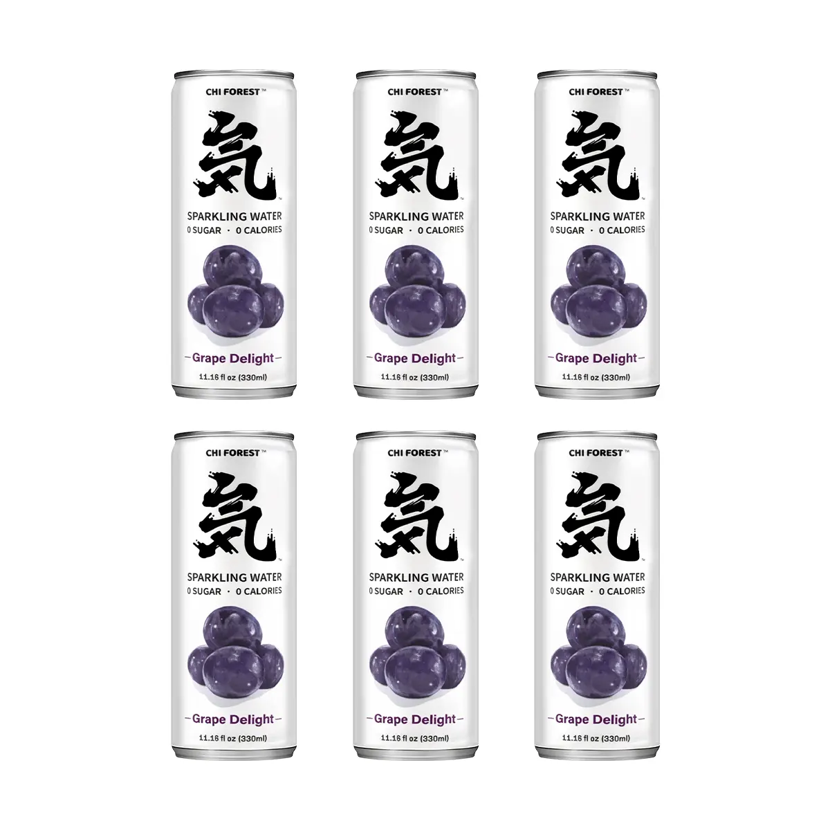 Chi Forest Sparkling Water, Black Grape Flavor, 0 Sugar 0 Calorie, 330ml Cans (6 Pack) - Refreshing Healthy Drink