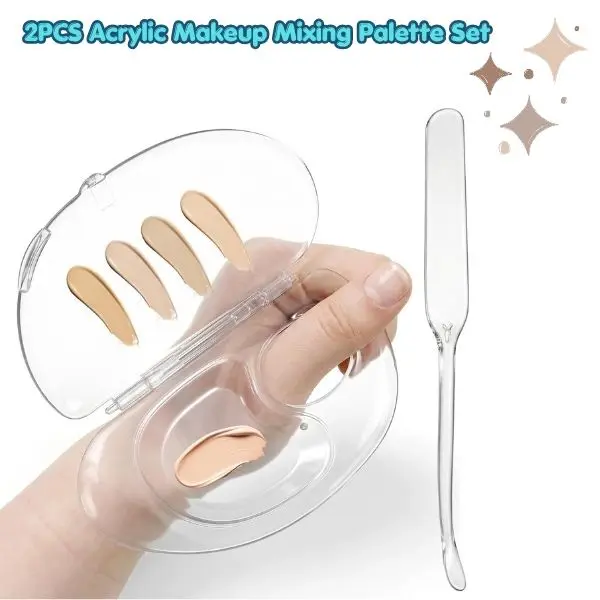 2PCS Acrylic Makeup Mixing Palette Set with Clear Spatula, Foundation Mixing Tray for Liquid Foundation, Eyeshadow, Lipstick & Nail Art Makeup Tools