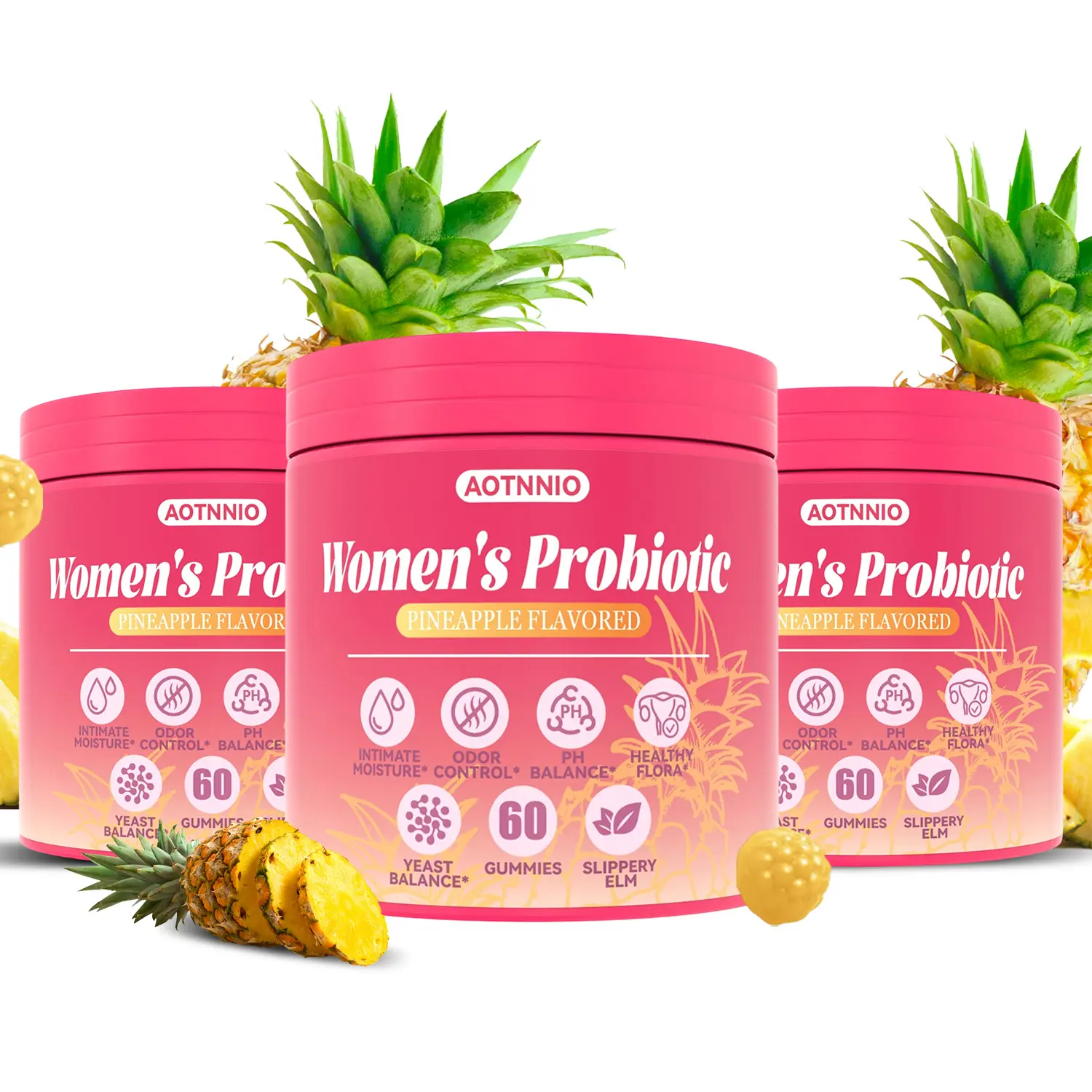 Probiotic Gummies for Women - pH Balance and Immune Defense, Support Healthy Odor and Flora - Vegan, Gluten-Free - Hawaiian Pineapple - 60 Gummies