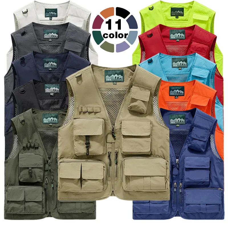 New multi-pocket tooling vest men's plus-size waistcoat climbing outdoor harness clip light vest windproof vest photography vest plus fertilizer to increase fishing outdoor vest for men and women.