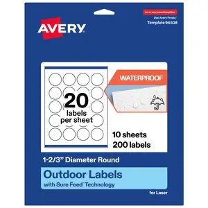 Avery Outdoor Waterproof Labels, 1-2/3" Diameter Round