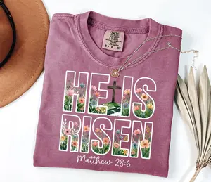 Comfort Colors Floral Easter Cross TShirt , He Is Risen Christian Tee, Easter Matching Outfit, Soft Spring Easter Apparel