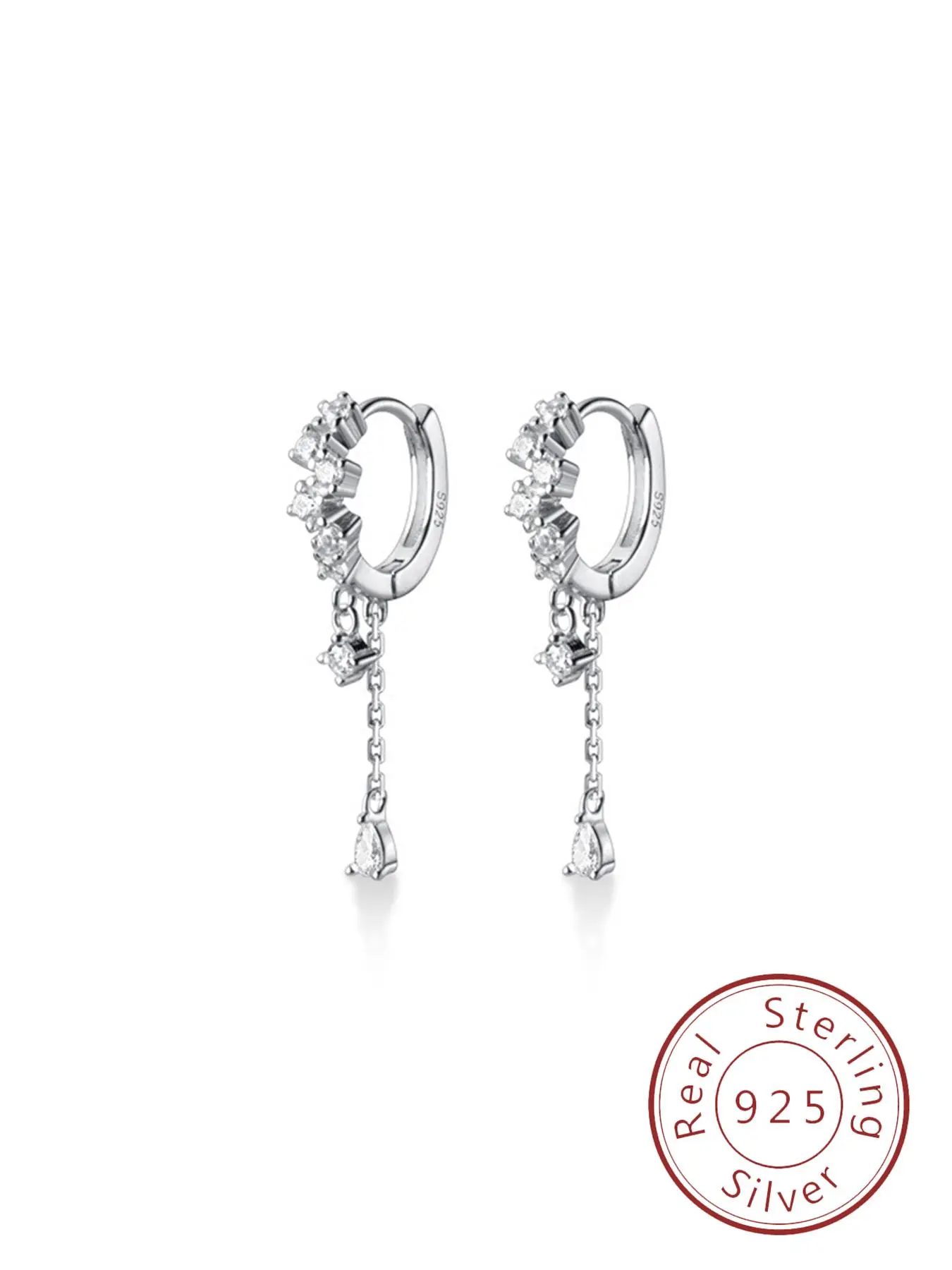 925 Sterling Silver Women's Elegant Rhinestones Decor Dangle Hoop Earrings, Exquisite Trendy Earrings, Shining Earrings, Dangly Earrings, Dangling Earrings, Fashionable Jewelry for Women for Daily & Party Decoration, High Quality Earrings, Earrings Hoops