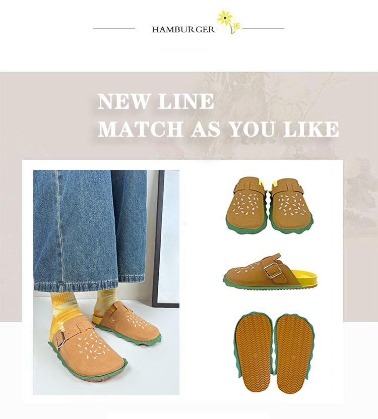 PU upper women's hamburger cowhide suede loafers, leather slippers, cork shoes, platform heels. They have arch support function, are comfortable and fashionable PU upper women's hamburger cowhide suede loafers, leather slippers, cork shoes, platform heels. They have arch support function, are comfortable and fashionable